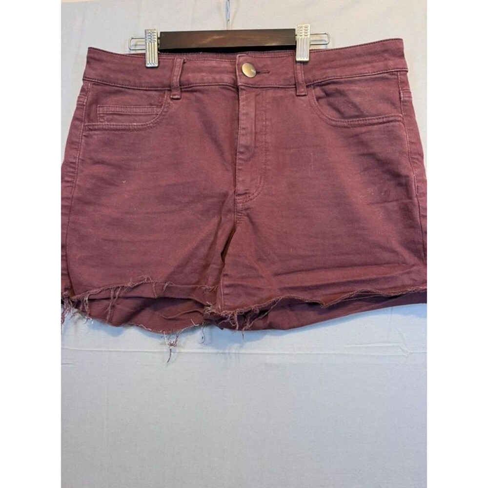 American Eagle Burgundy Denim Cut-Off Shorts Distressed